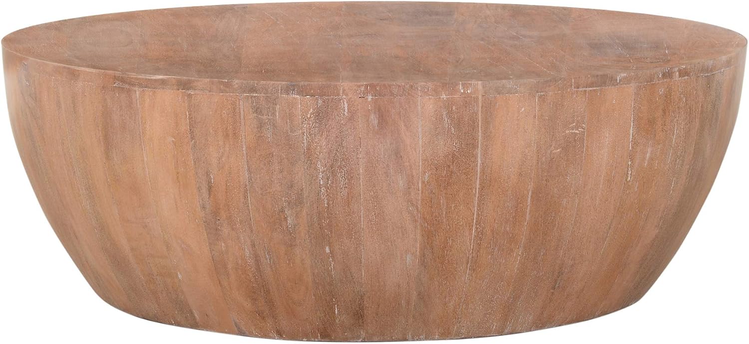 The Urban Port Drum Shape Wooden Coffee Table with Plank