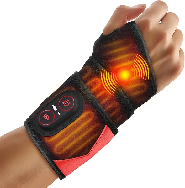 Cordless Wrist Heating Pad with Massage, Wrist Massager with Heating, Carpal Tunnel Relief, Hand Heating Pad with 3 Heatings, 3 Vibrations, Heated Wrist Brace, Wrist Wrap Relief, Black