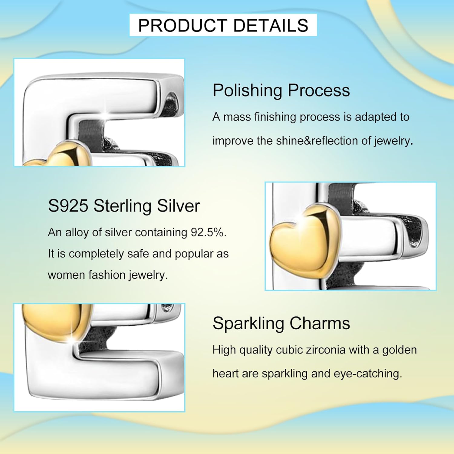 PARCOM S925 Sterling Silver Charms for Bracelets and Necklaces,Letter Charms A-Z for Bracelet Necklace with Golden Heart Initial Beads Pendant Jewelry Bracelets for Women Birthday Ceremony, perfect Valentine's Day gift - Image 5