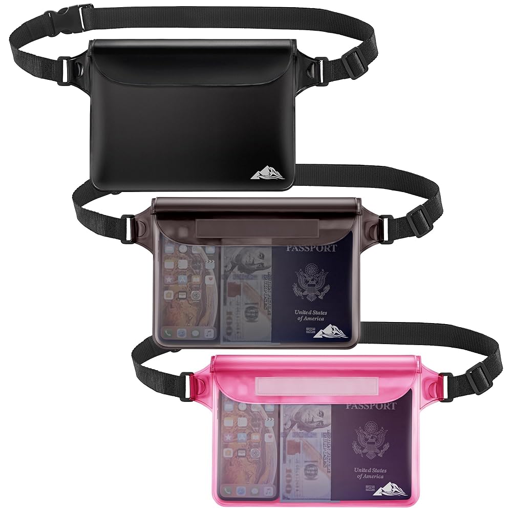 HEETA Waterproof Fanny Pack, Waterproof Pouch Dry Bag 2/3/4 Pack for Phone Passport Purse, Adjustable Waist Strap for Swimming Kayaking Boating Paddle Board Accessories Cruise Beach Camping Essentials