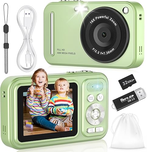 Cámara digital para niños, cámaras digitales WITYEAH de 48 MP FHD 1080P para apuntar y disparar con zoom de 16X, cámaras portátiles compactas para