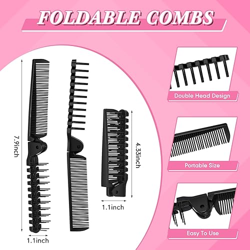 Miniatura 2 de Skylety 100 piezas de cepillo portátil de viaje para el cabello, cepillo plegable de doble cabeza, peine de bolsillo compacto, herramienta de