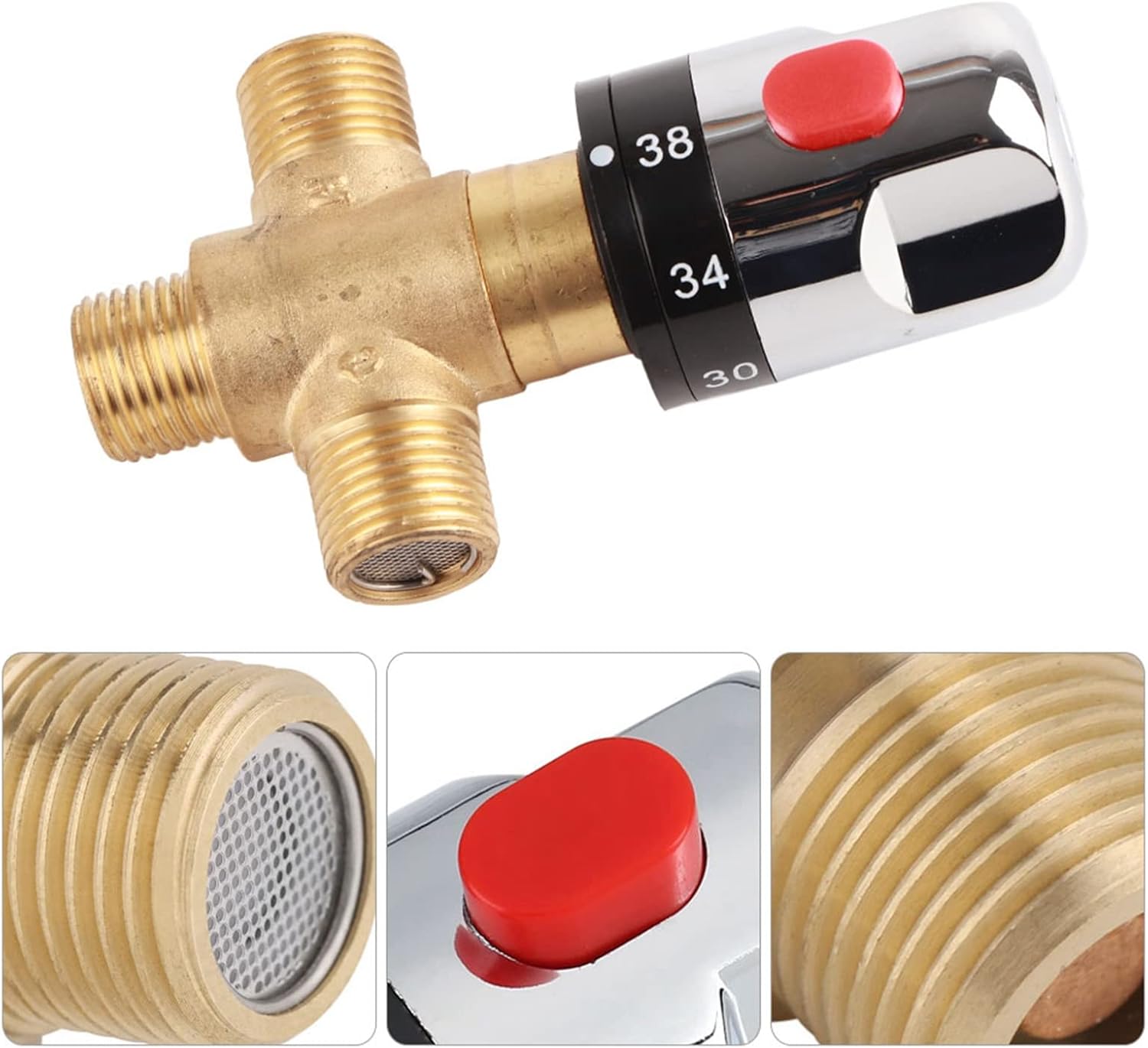 Brass Thermostatic Mixing Valve,Degrees Centigrade Mark Shower Mixer Valve, Water Temperature Pipe Basin Thermostat Control for Bathroom Washroom Kitchen Wash Basin Bidet Shower