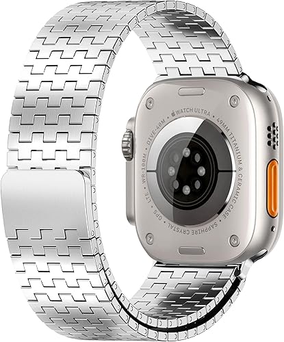 Compatible con Apple Watch Band de 1.929 in, 1.772 in, 1.732 in, 1.654 in, correa de metal moderna, correa de acero inoxidable ajustable con imán