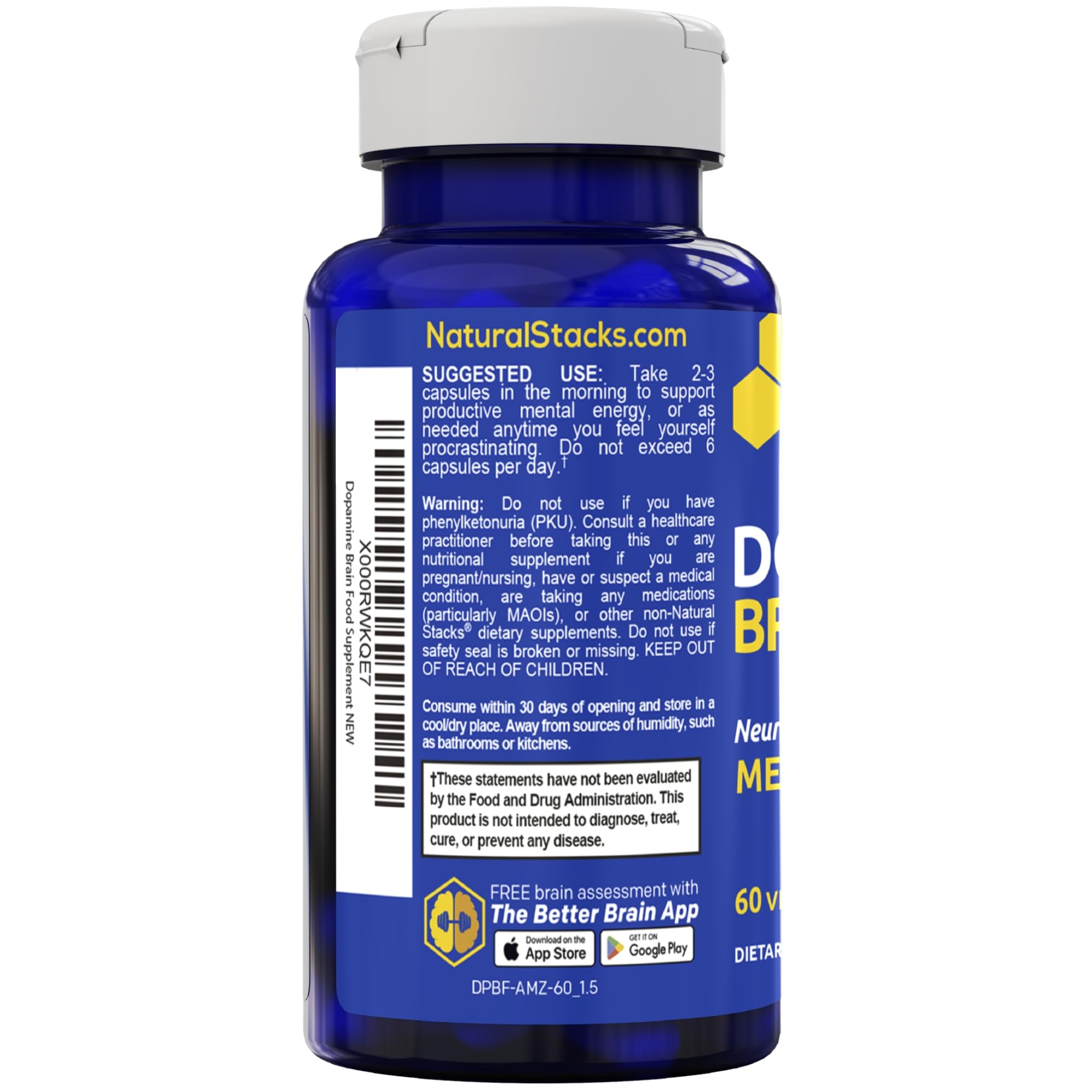 Dopamine Brain Food, Focus & Mental Drive Support w/ L-Tyrosine, 120 Count — Amazon image 8