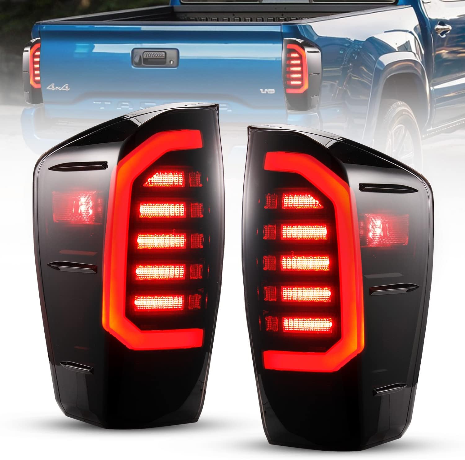 HAKA TOUGH LED Tail Lights for Toyota Tacoma 2016 2017 2018 2019 2020 2021 2022 2023 Black Housing Smoked Lens Pickup Truck Taillights Brake Rear Lamps Assembly Accessories,Passenger & Driver Side