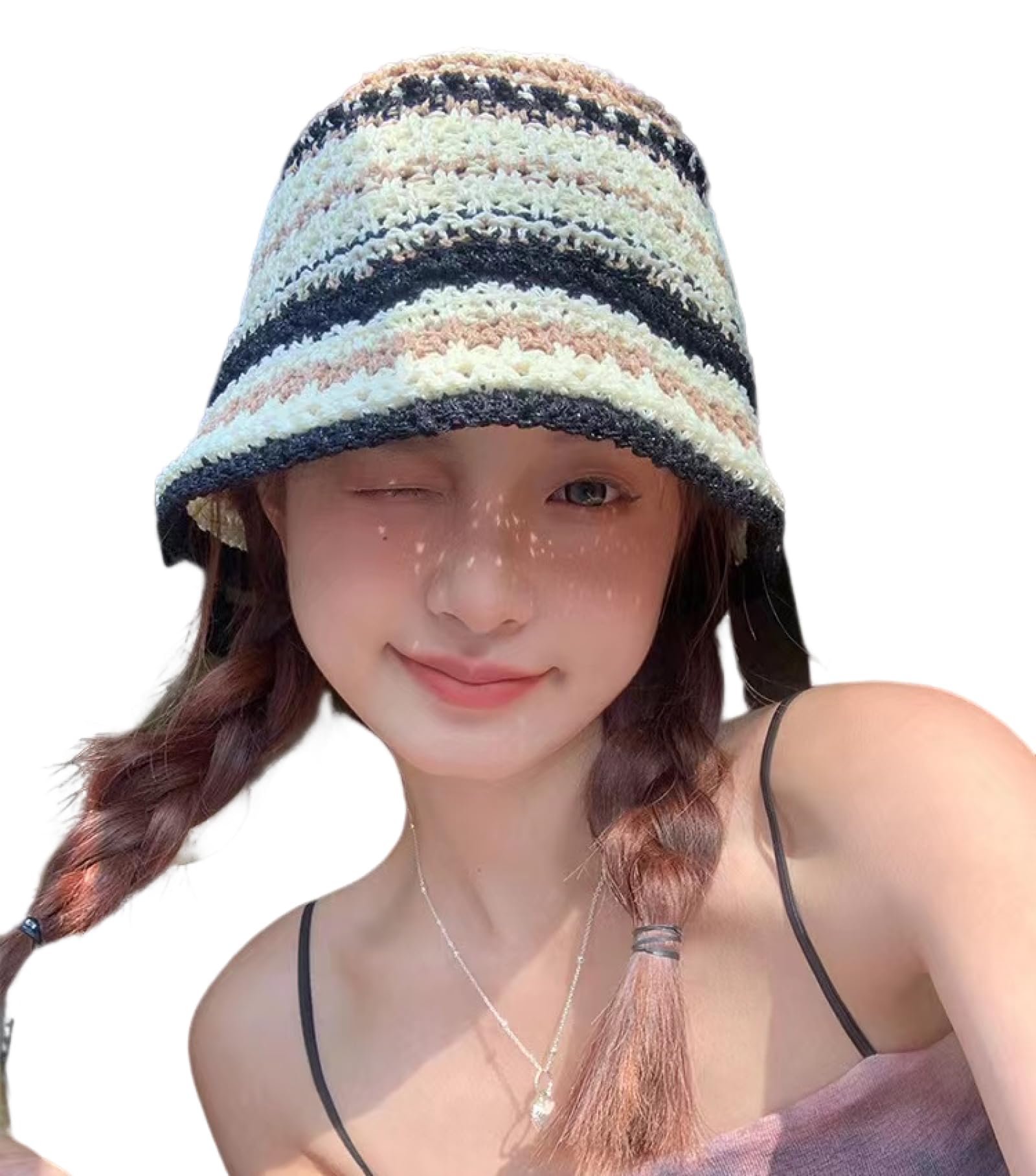 Amazon.co.jp: ニットバケットハット 女性用 通気性 マルチカラー織り