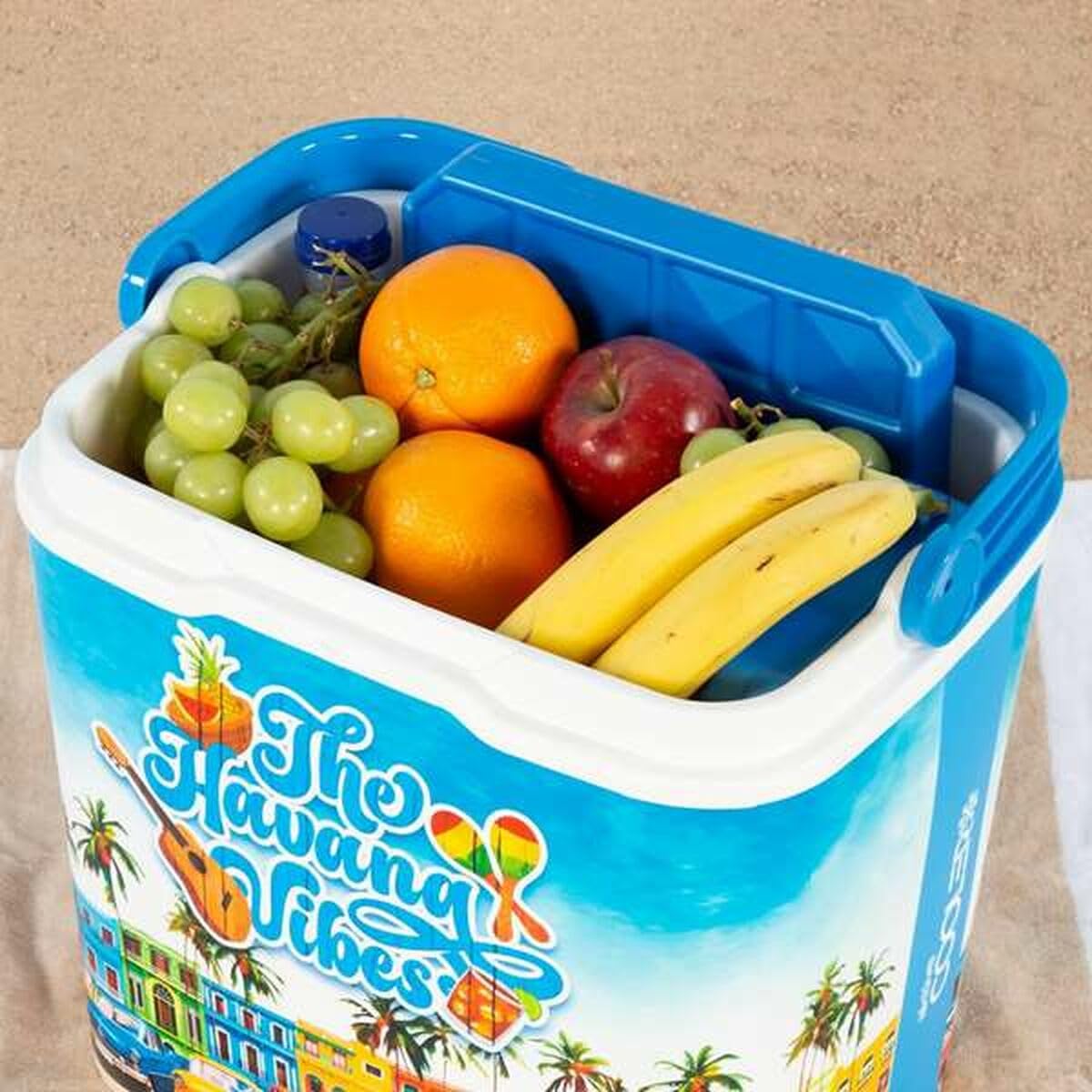 AKTIVE Lodówka plażowa 24 l, Summer Trends Design, wytrzymały plastik, izolacja z poliuretanu górnego, utrzymuje zimno do 15 godzin, bezpieczna pokrywa zamykana na zamek błyskawiczny, lekka i