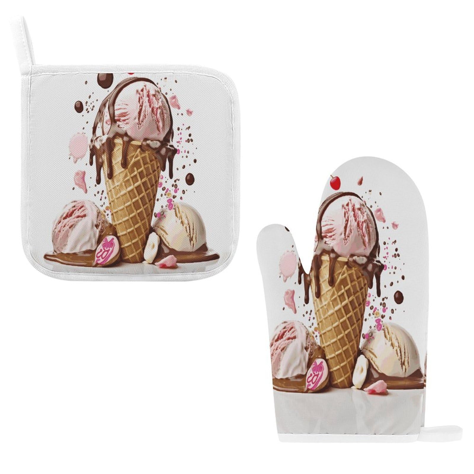 Btcowzrv Style Ice Cream Oven Mitts And Pot Holders 2Pcs Set