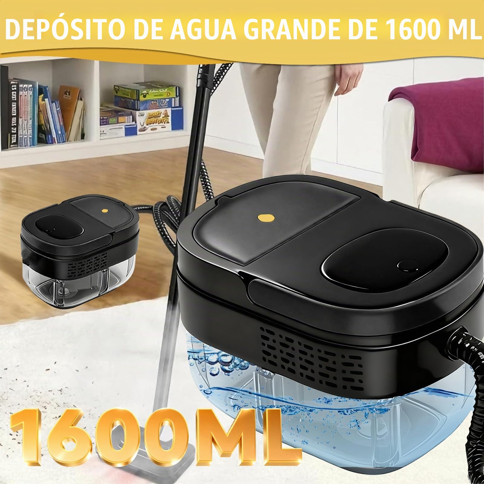 Limpiador a Vapor Portátil, 2500W Potente Limpiador a Vapor para el Hogar, 3 Velocidades Ajustables,17 Accesorios, Depósito de Agua de 1600 ml, Presión de 4 Bar, para Cocina, Ventanas, Pisos, Autos