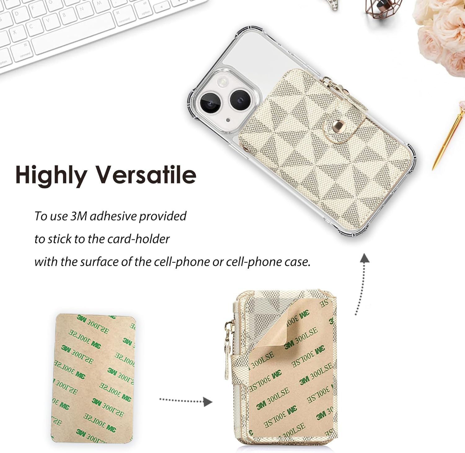 M-Plateau Phone Wallet Stick On, Credit Card Holder for Women Attachable 3M Sticker,Phone Card Holder Compatible with iphone 15 pro case and Most Smartphones (off White) - Image 6