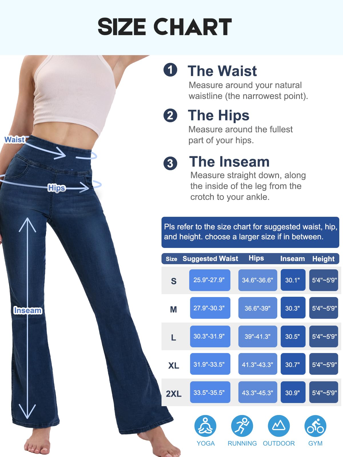 Jean Femme Taille Elastique, Jeggings Taille Haute Bootcut avec Poches Flared Mode Slim Pantalon Denim Leggings Évasé Jambe Large Stretch