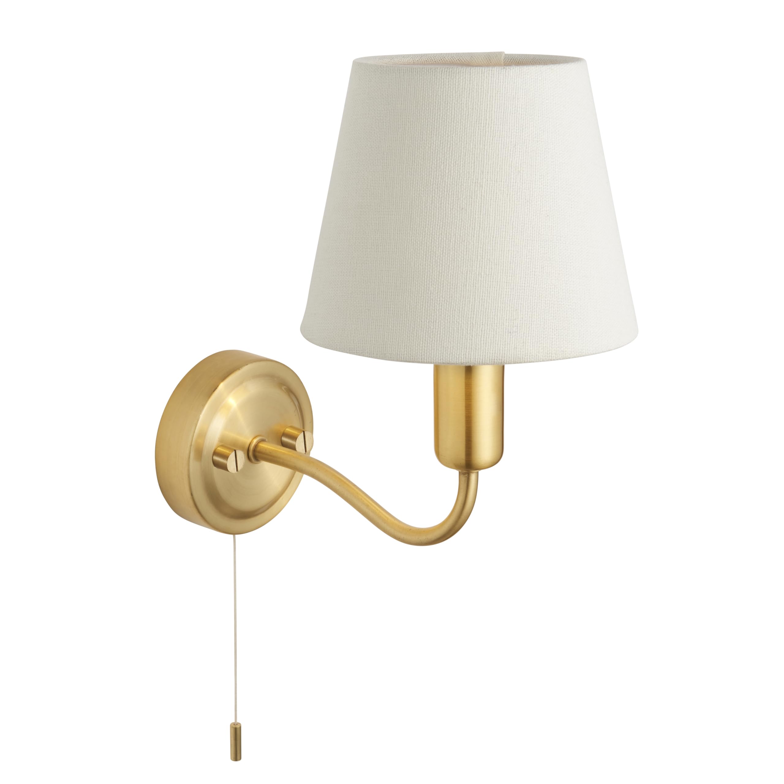 National Lighting Satin Brass Plate & Ivory Fabric Single G9 3W LED Compatible Wall Light | Dimmable - IP44 Hook Type Light for Bedroom Livingroom Dining-Room Hallway
