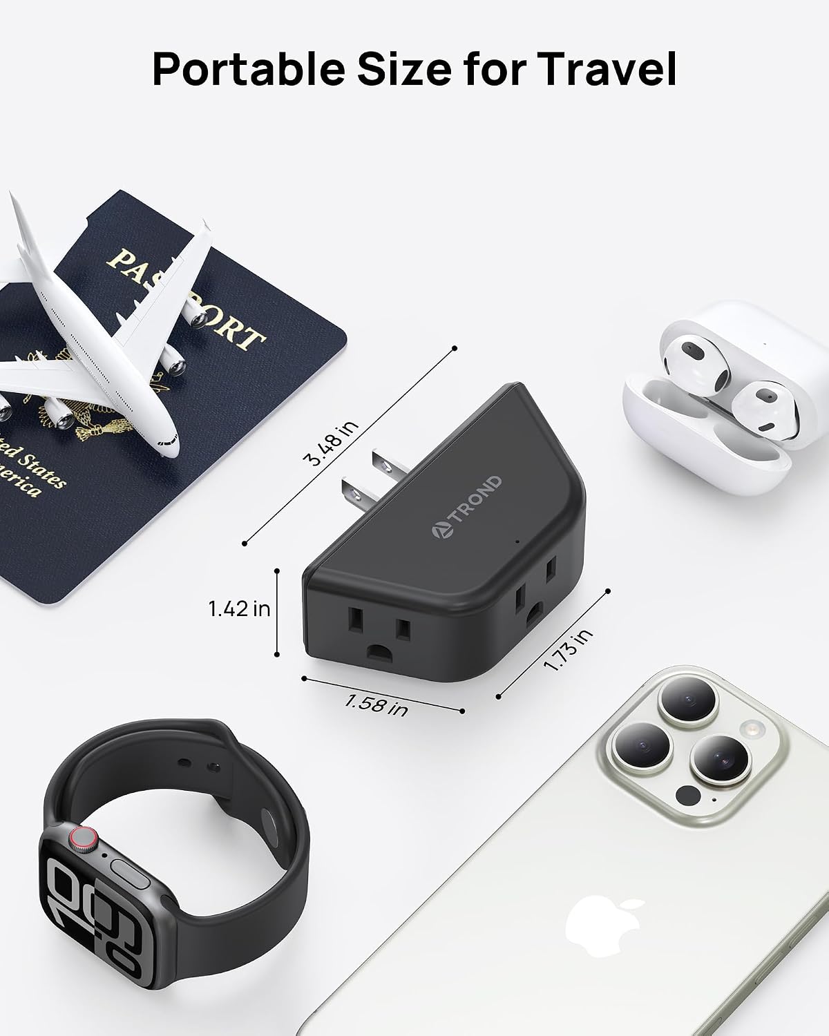 TROND Outlet Extender, Multiple Expander with 3 Electrical Sockets + Outlet Extender with 6 Inch Cord, Flat Plug Adapter with 4 Electrical Sockets, 900J Surge Protector