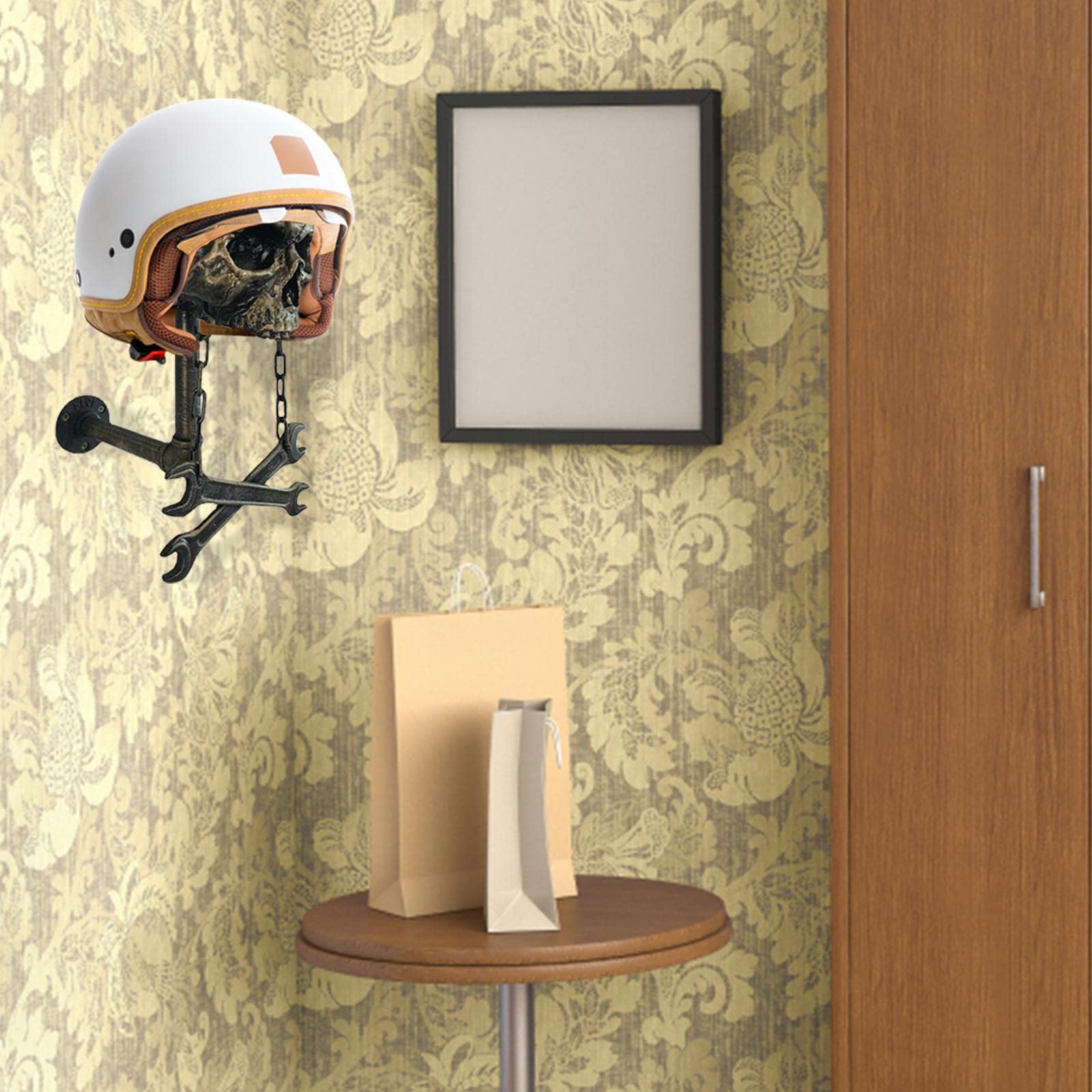 Soporte para cascos de calavera, soporte de pared para cascos de motocicleta, soporte para cascos de motocicleta, soporte para cascos, diseño de cabeza de calavera montado en la pared, para gorras