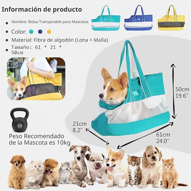 Foto 3 de 6 de PETCUTE Transportín para Perro Gato Pequeños con Almohadilla Desmontable,Resistente y Duradero,Bolsa…