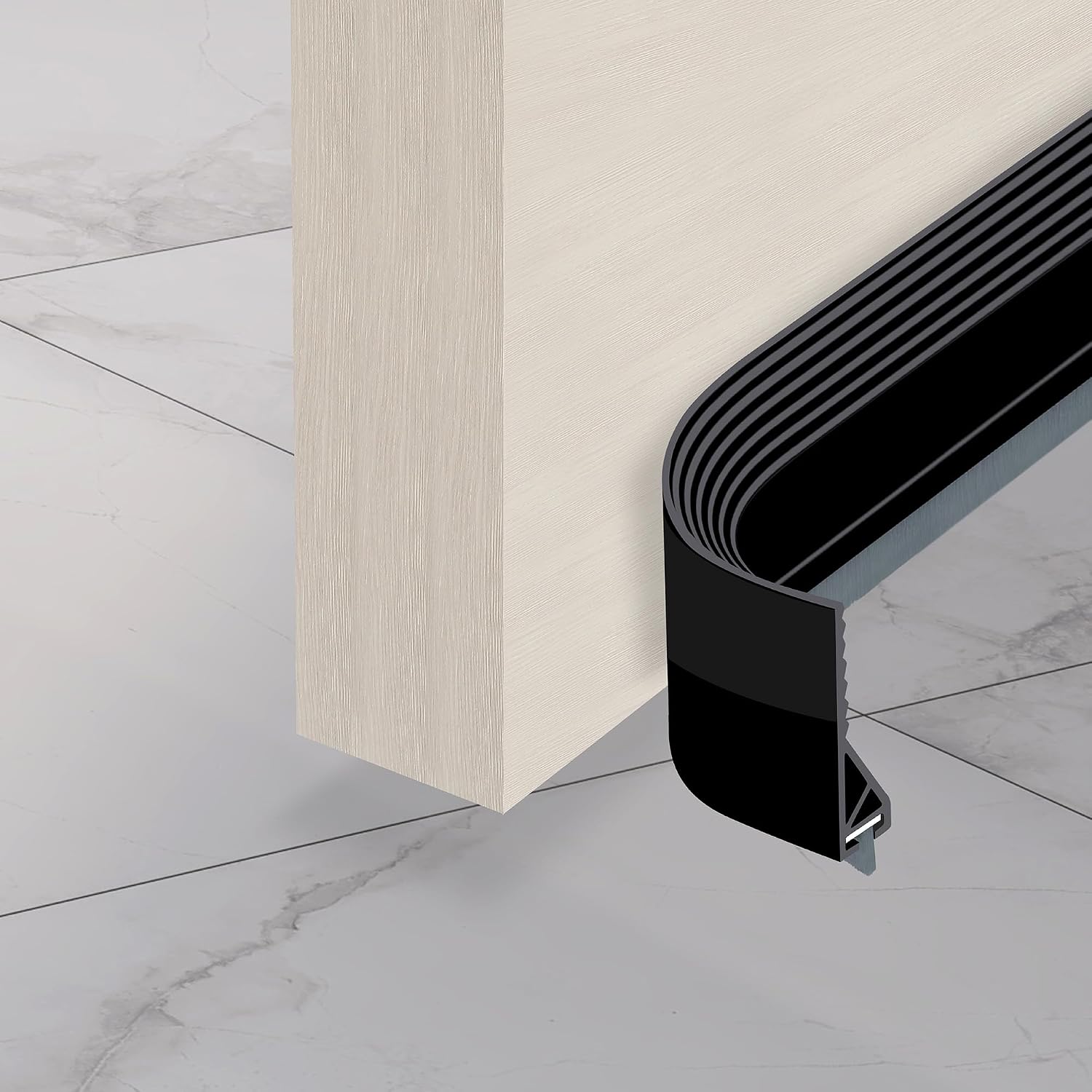 Door Sweep/Gap Filler - Adhesive Backed Door Draft Stopper - Self Stick PVC Brush Under Sweep | Noise & Air Insulation Weather Stripping Seal | Indoor & Outdoor Use (White)
