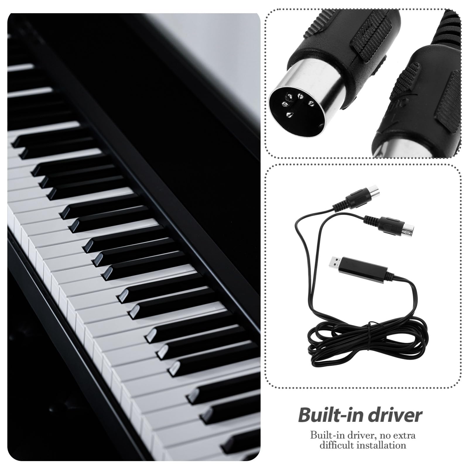 SUPVOX 3piezas Cable Convertidor Midi Usb Para Piano y Teclado Electrónico Conexión Rápida Pc y Laptop Adaptador Compatible Windows y Transmisión De Datos Estable Retardo