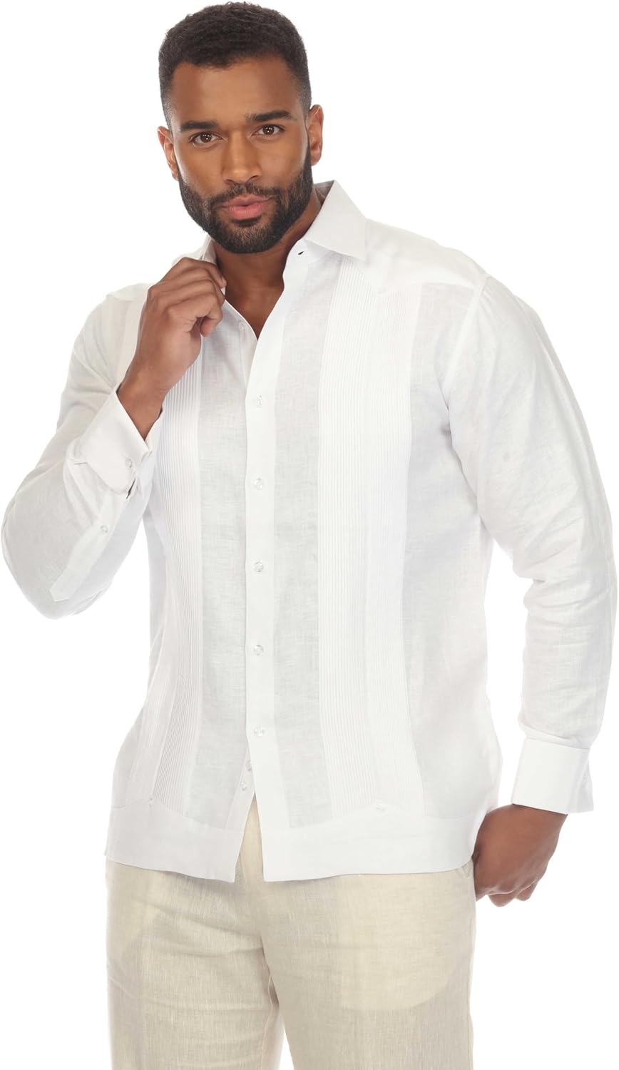 Mojito Men’s 100% Linen Wedding Shirt – Framed Pleat Guayabera Chacabana with French Cuffs - Image 2
