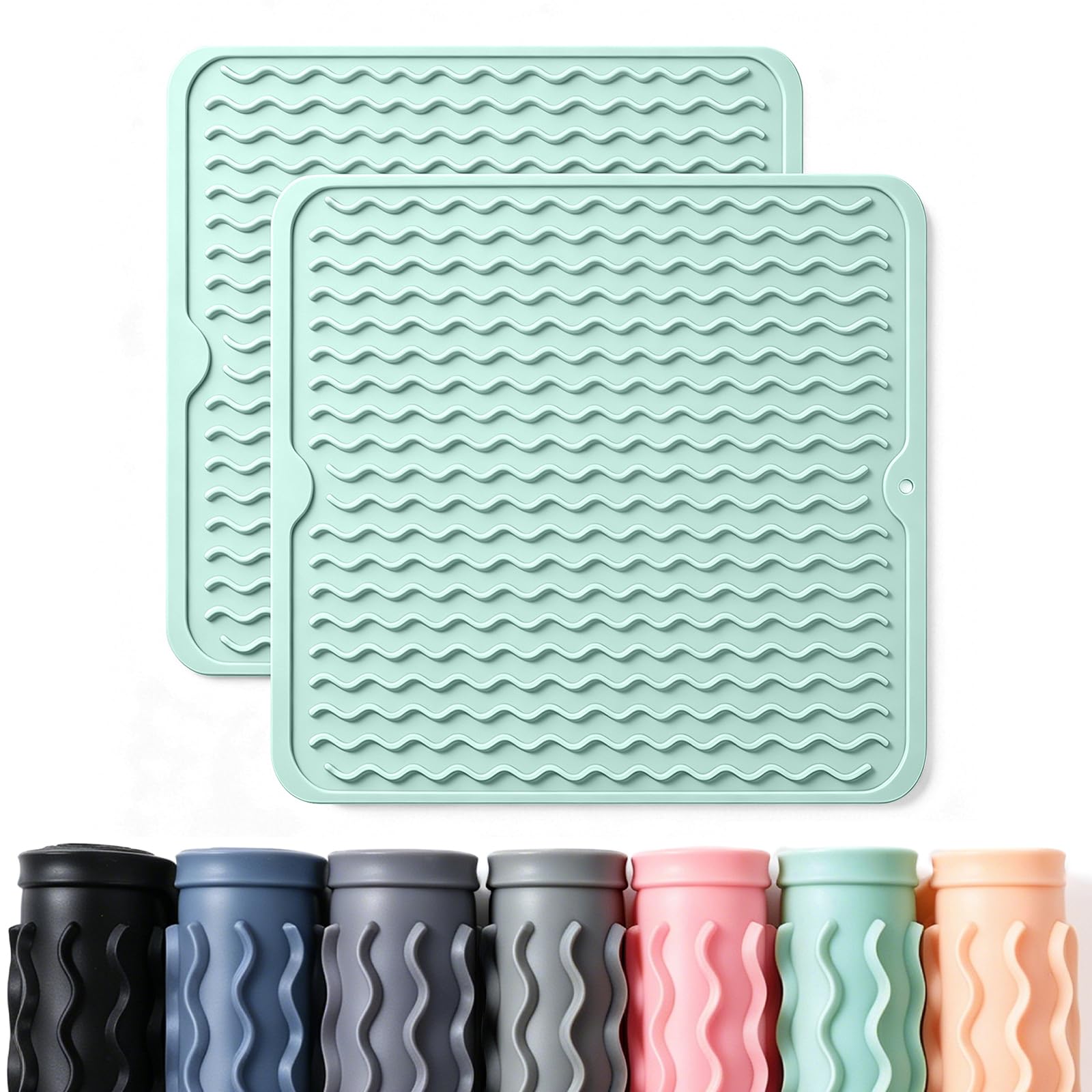 2 Pack Caketime Silicone Dish Drying Mat for Kitchen Counter Baking Cooking Grilling Tools Coffee Must Haves Household Dining Finds Simple Bathroom Dryer Work Place Covers Rubber Rug 12"x12" Green