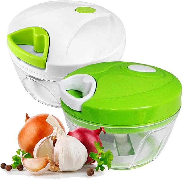 Speedy Choppers Twin Pack - Hand Powered Manual Food Processor - Easy to Clean - Suitable for Onions, Garlic, Fruit and Nuts.