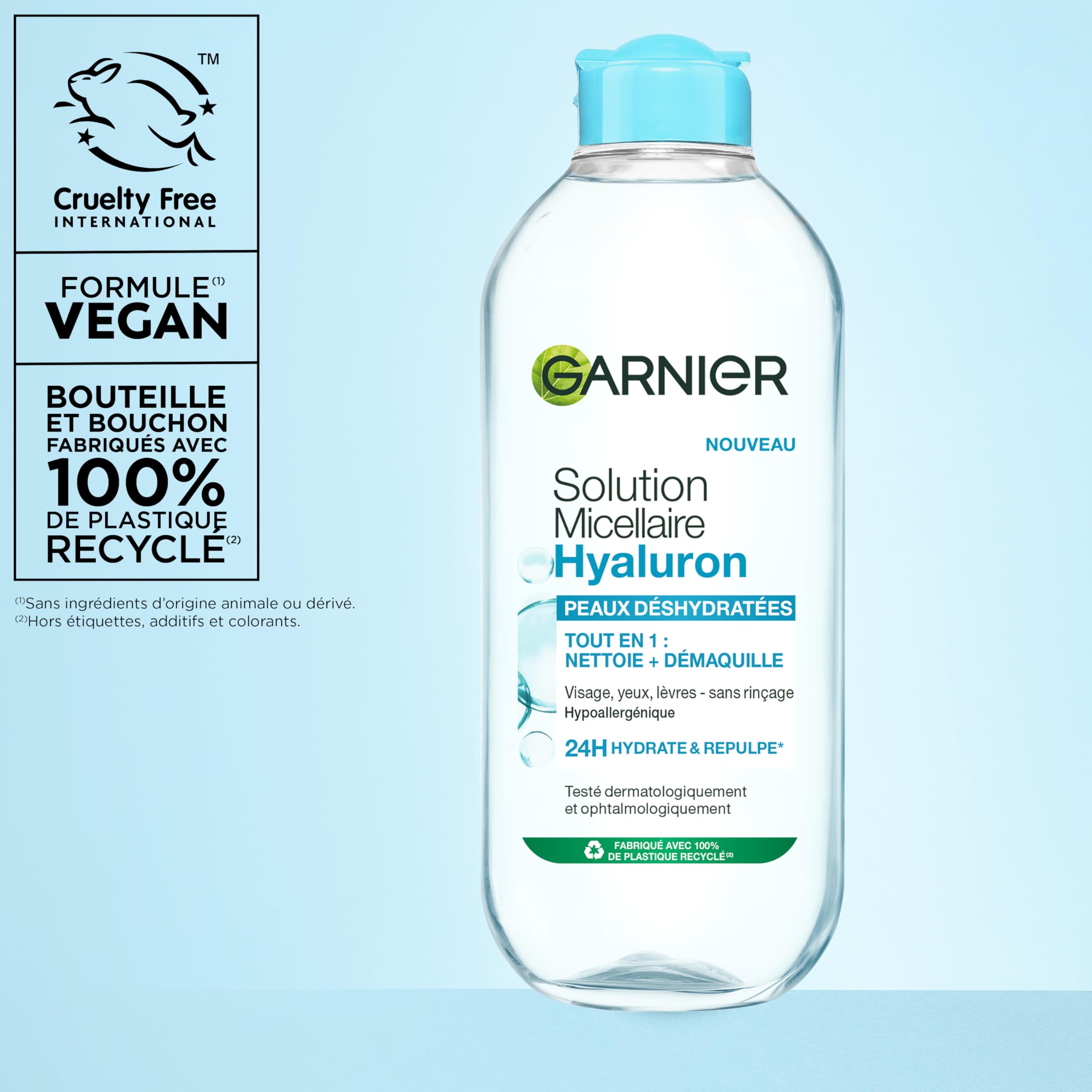 GARNIER Skin Active - Solution Micellaire Tout-En-1 - Nettoie, Démaquille & Hydrate - Micelles & Acide Hyaluronique - Visage, Yeux, Lèvres - Peaux Déshydratées - 400 ml