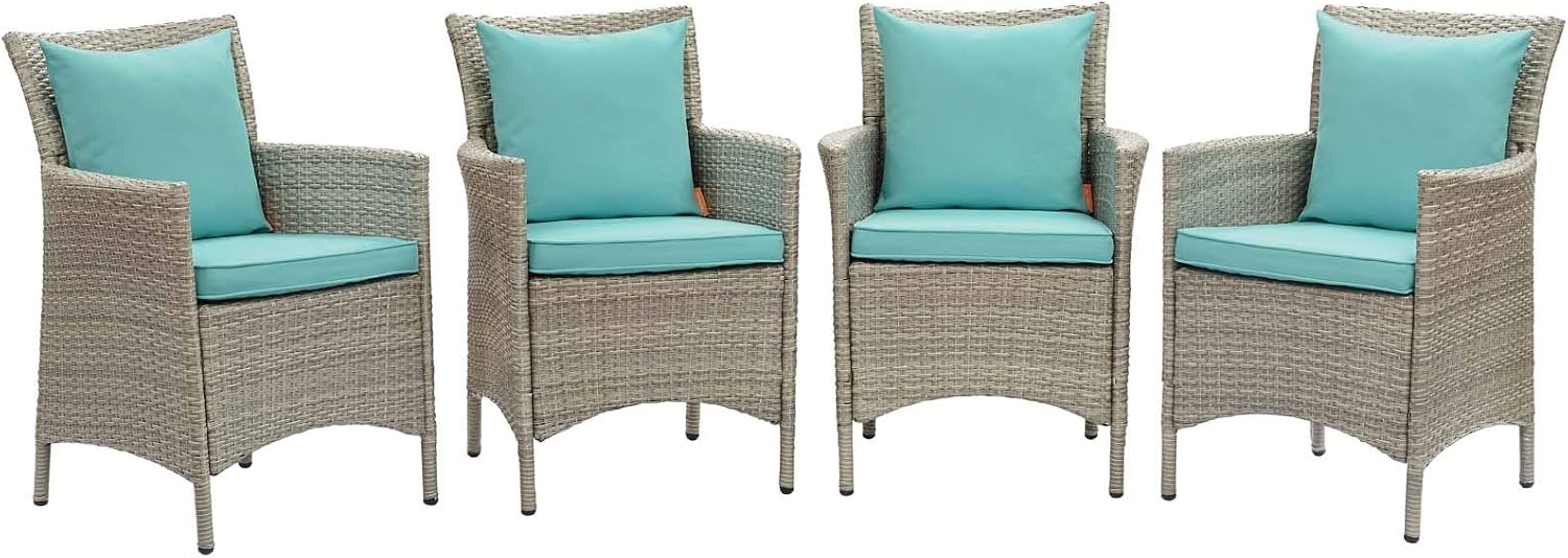 Modway Conduit Wicker Rattan Outdoor Patio Dining Arm Chair with Cushion in Light Gray Orange