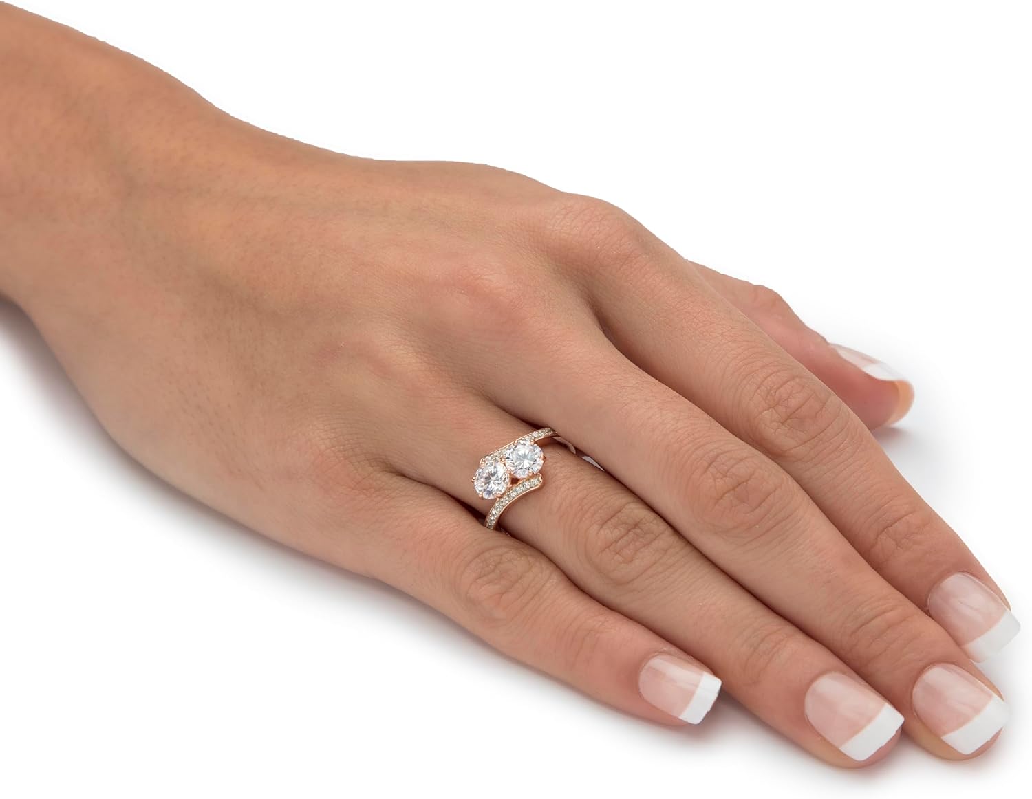 PalmBeach Rose Gold-plated Sterling Silver Round Cubic Zirconia 2 Stone Bypass Ring Sizes 6-10