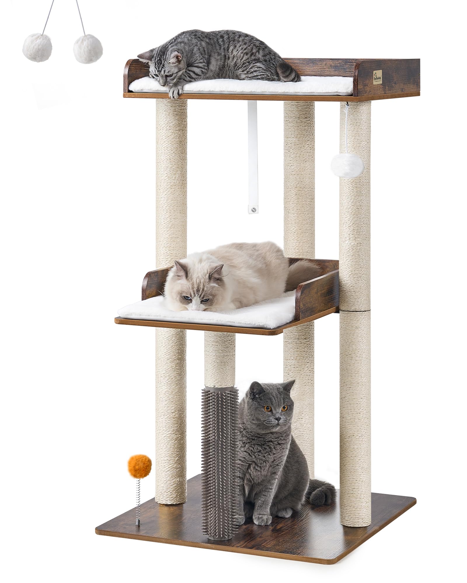 FourFurPets 43.7" Cat Tree, Modern Cat Tree Tower, Cat Tower for Indoor Cats Large Adult, Cat Condo with Scratching Post, Large Perch and Removable Pads,Rustic Brown