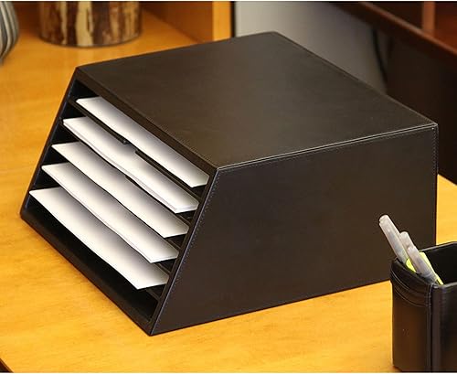 Miniatura 3 de Dacasso Clasificador de archivos de cuero negro de 6 bandejas