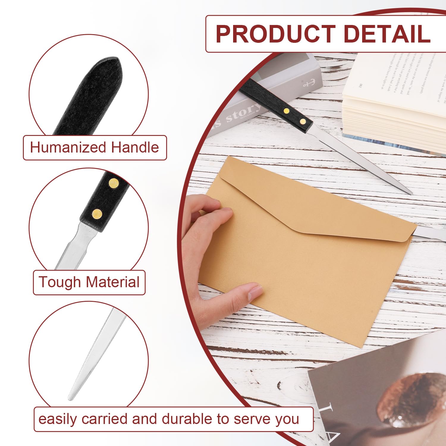 Lot de 2 Ouvre-Lettres en Acier Inoxydable avec Manche en Bois, Ouvre-Enveloppes Multifonctions