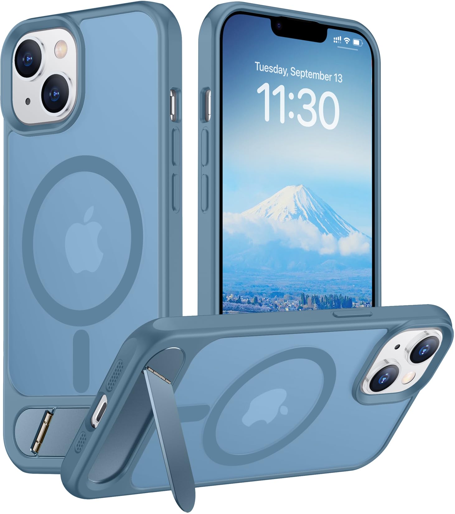 Temdan Magnetic Compatible with iPhone 14 Case/iPhone 13 Case,[Built-in Invisible Kickstand][Compatible with MagSafe][Military Grade Shockproof] Slim Translucent Matte Phone Case for iPhone 14/13 6.1"