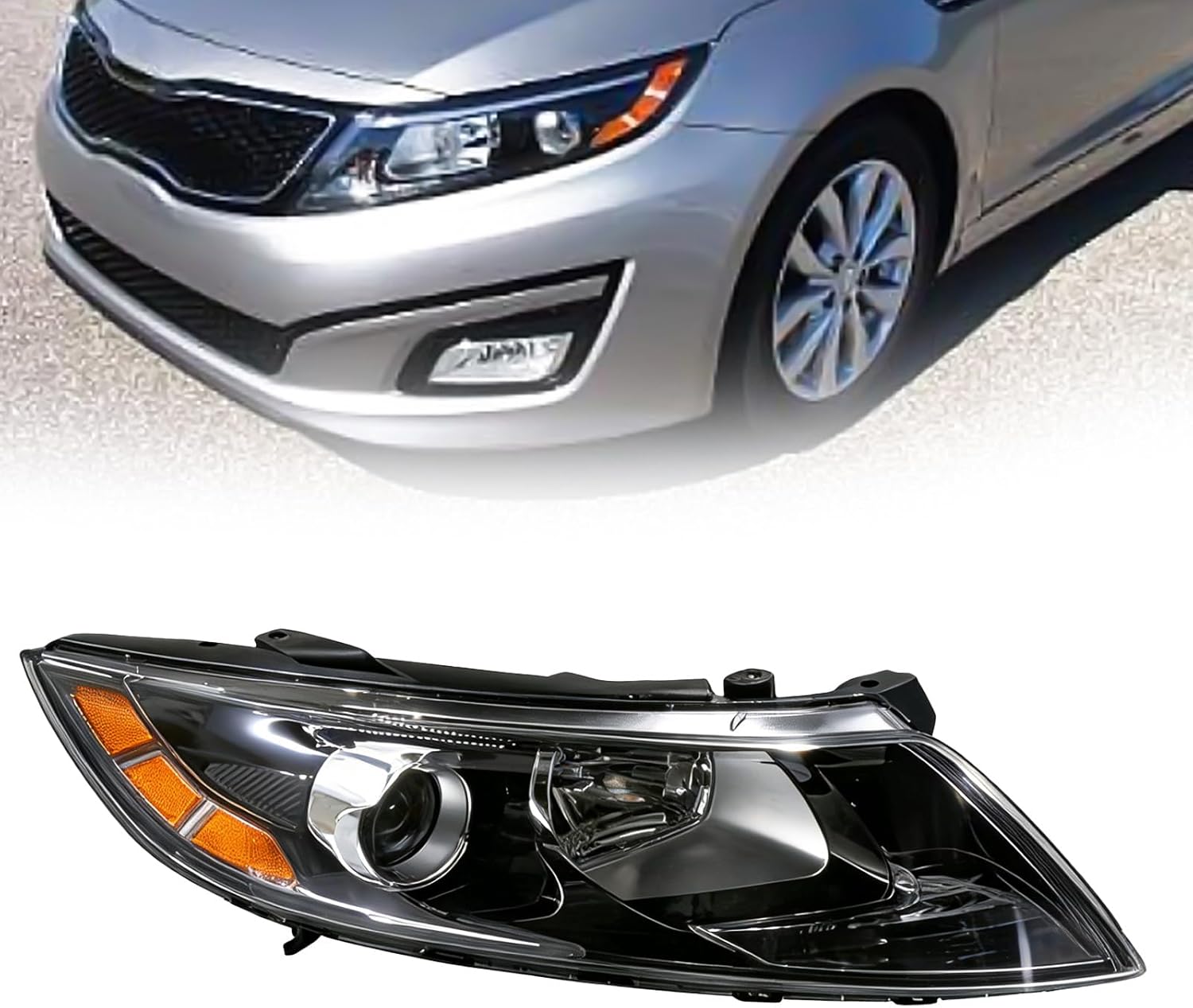 Left Headlight Assembly Compatible with 2014 2015 Kia Optima Halogen Headlight Projector w/o LED w/Bulb (Driver Left Side)