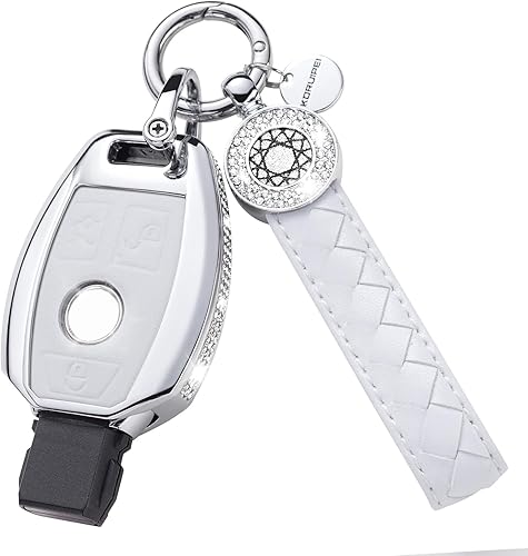 Miniatura 11 de Compatible con funda para llavero Mercedes con llavero de cuero con cristal, carcasa protectora de 360 grados para llave para Mercedes Benz Clase S