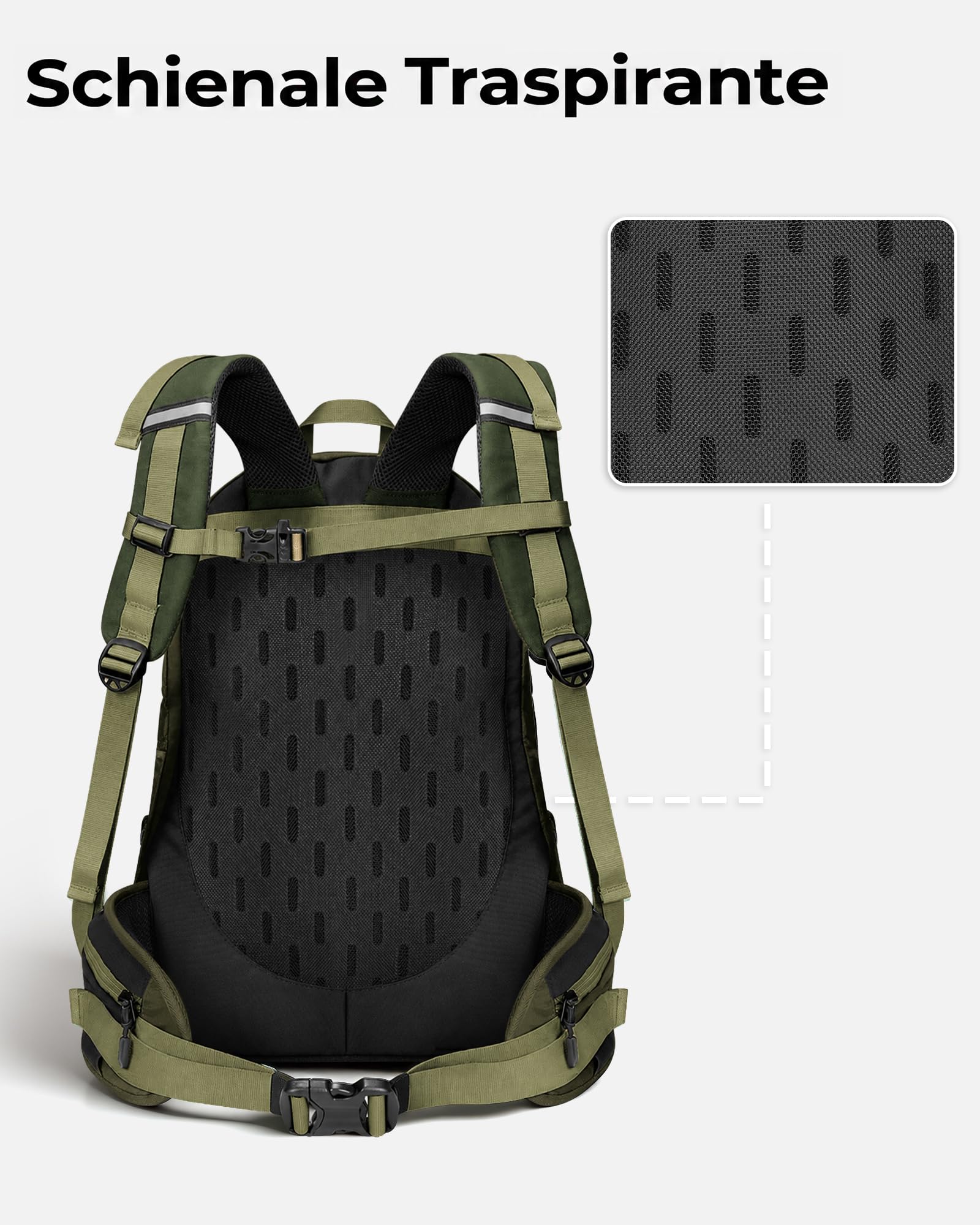 MATEIN Zaino Trekking 40L Uomo Donna, Scomparto Scarpe e Cintura Lombare | Zaino da Trekking Leggero, Include Copertura Antipioggia, per Hiking, Escursionismo, Campeggio e Outdoor, Verde militare