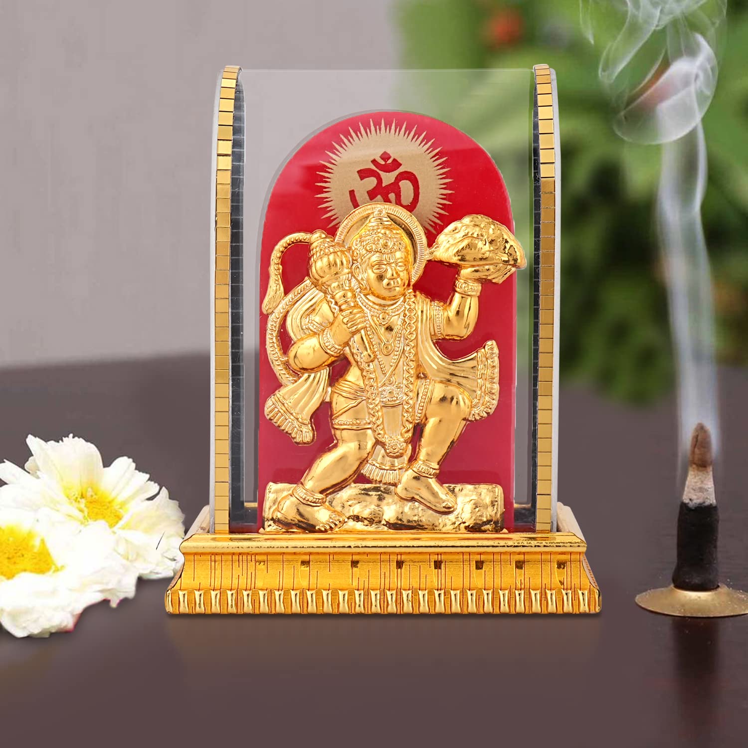 Golden Lord Hanuman Idol, Hanuman Ji Ki Murti with Gada for Home Decor Bajrangbali Ki Murti - Multicolor, 5.5 Inches (Pack of 1)