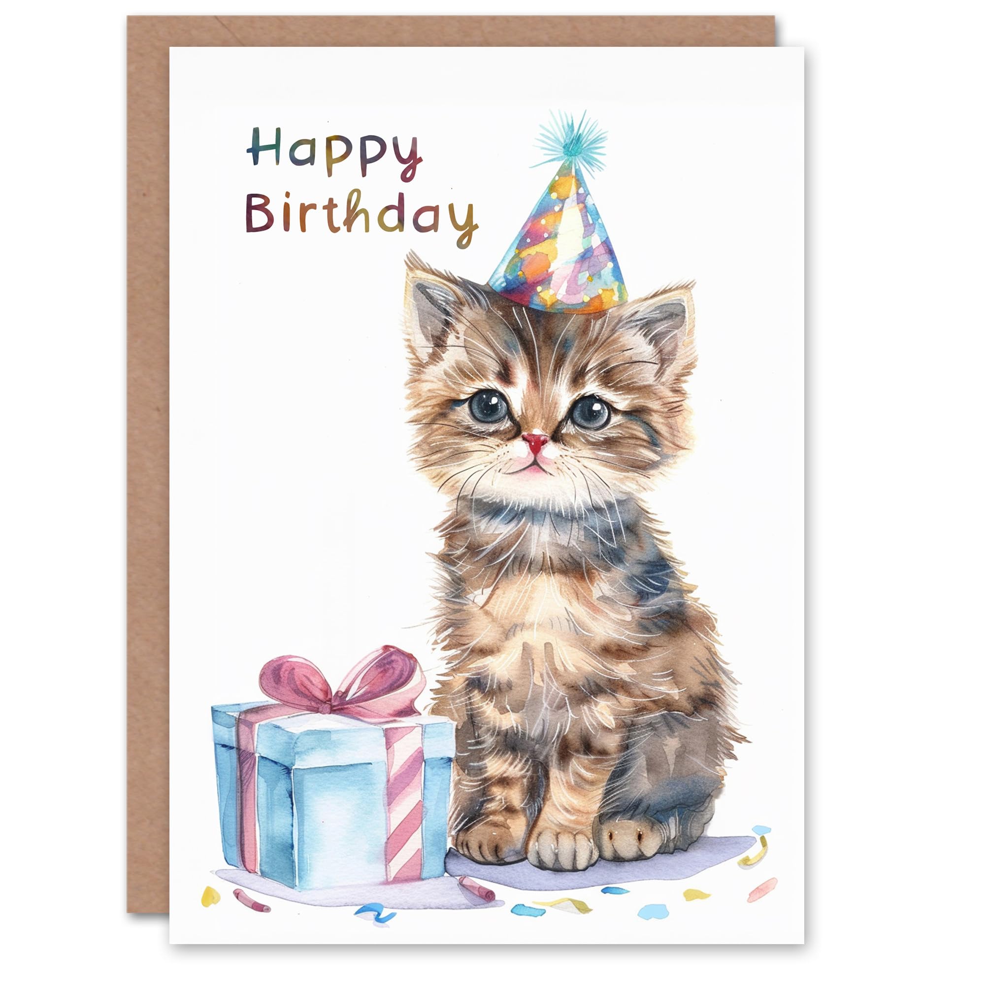 Artery8 Birthday Card Cute Baby Cat Kitten Party Hat Kids Child For Son Daughter Girl Boy Happy Card
