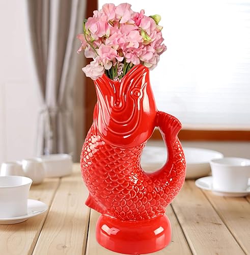 Miniatura 3 de Home-X Gorggle - Jarra de cerámica con forma de pez, jarra de agua, maceta decorativa para cocina, cóctel, agua, jarrón para gorgoteo, capacidad de