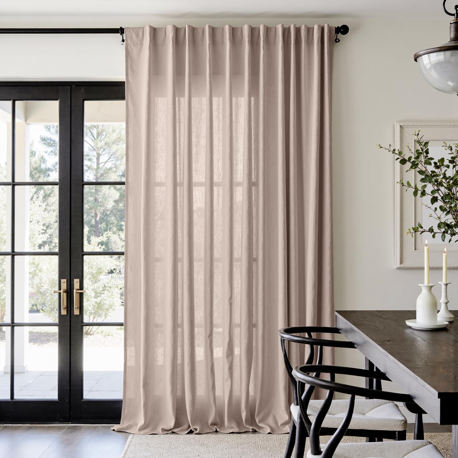jinchan Extra Wide Sliding Door Curtain 108 Inch Length Taupe Linen Curtains Semi Sheer Drapes for Patio Door Living Room Bedroom Floor to Ceiling