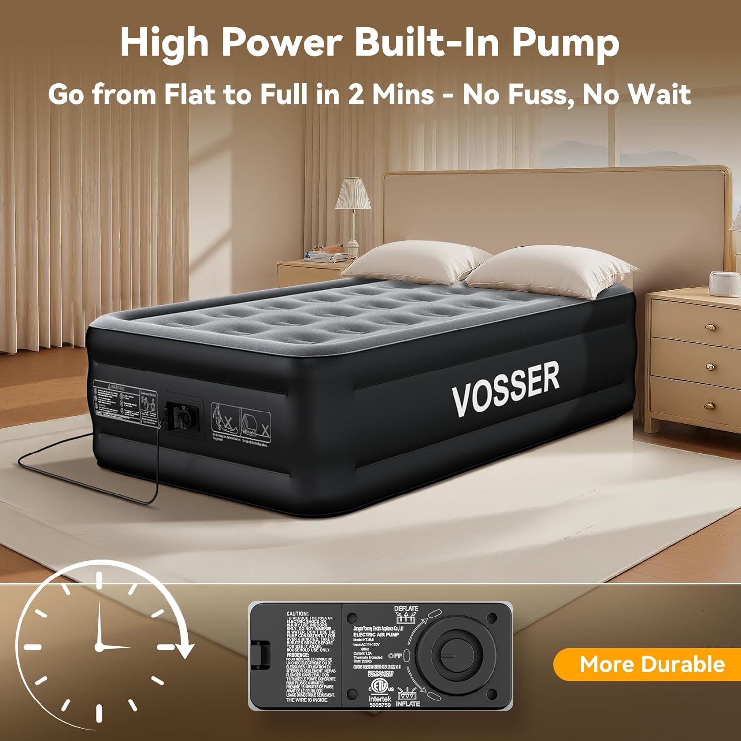 Twin Air Mattress,18” Raised Self Inflatable Mattress with Built in Pump for Home,Guest&Travel, Durable Colchon Inflable, Twin Size Air Mattress Quick Setup in 2 Minutes,330LB Max,