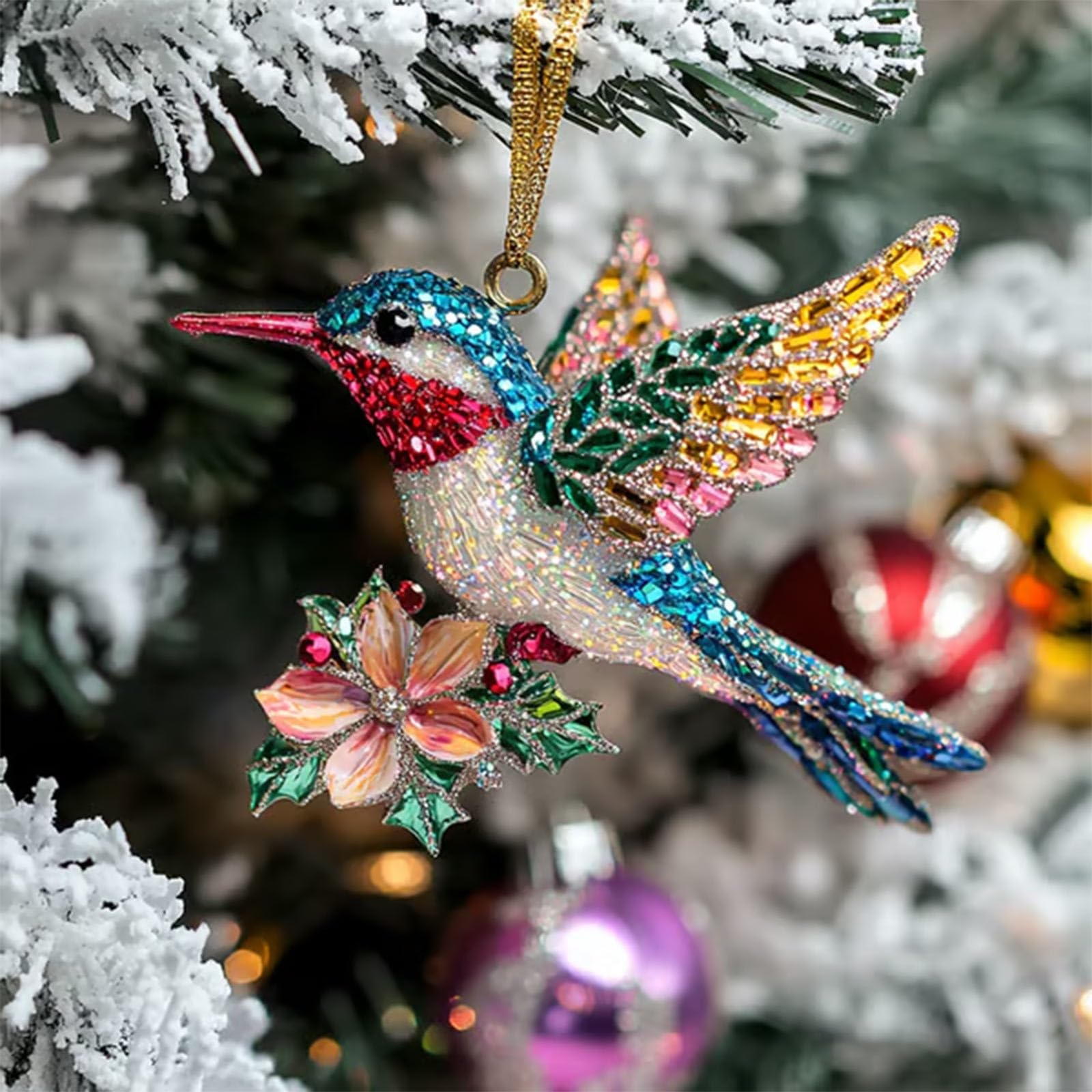 Hummingbird Christmas Ornament,Acrylic Hummingbird Christmas Tree Decorations,Hanging Humming Bird Ornaments for Xmas Tree, Door, Yard, Outdoor or Windows,White Elephant Gifts For Women