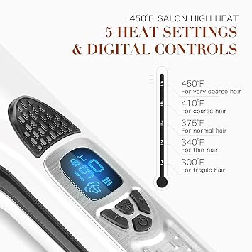 Hair Straightener with Steam,Salon Professional Nano Titanium Ceramic Steam Flat Iron with Removable Comb+Digital LCD+5 Level Adjustable Temperature+Auto Temperature Lock (White)