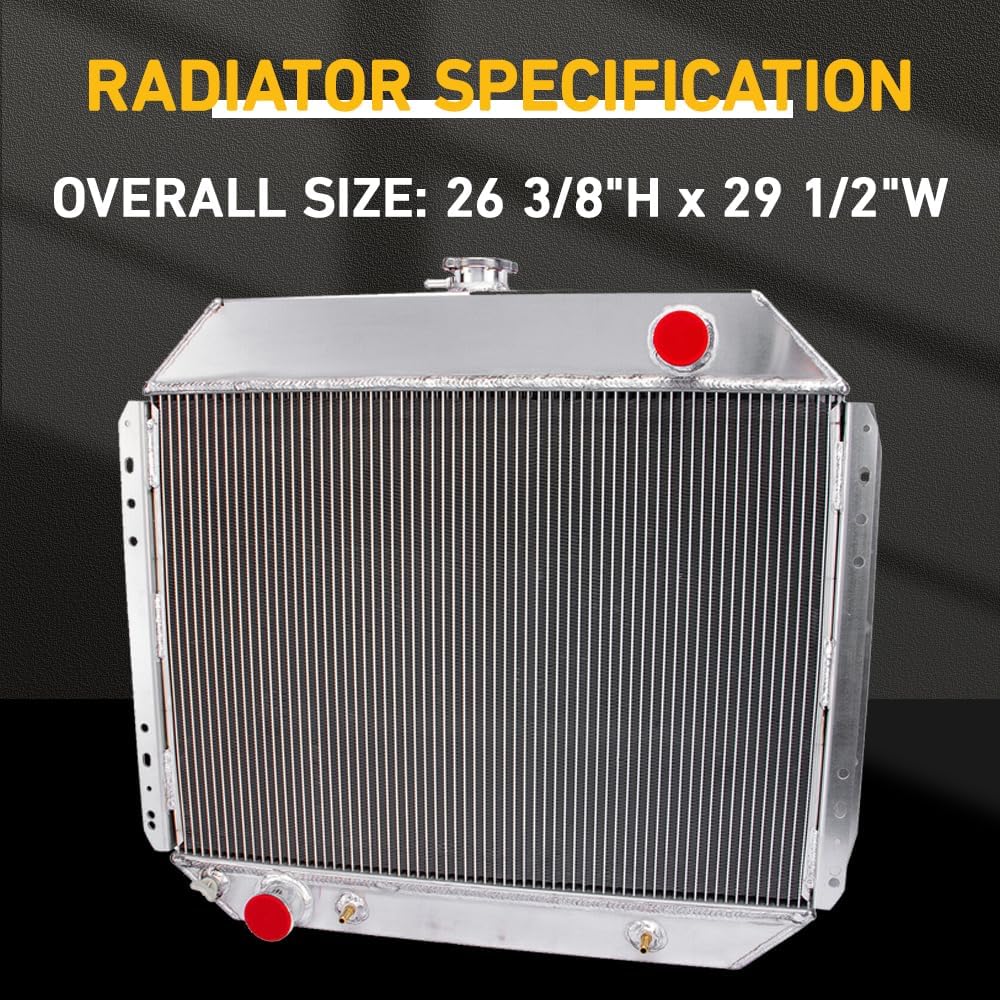 CU433 Aluminum Radiator for 1966-1979 Ford F100 F150 F250 F350 Bronco Truck Pickup 4.7L 5.0L 5.8L 7.5L I6 V8, F100 Radiator, F150 Radiator, 3 Row Core Cooling Radiator