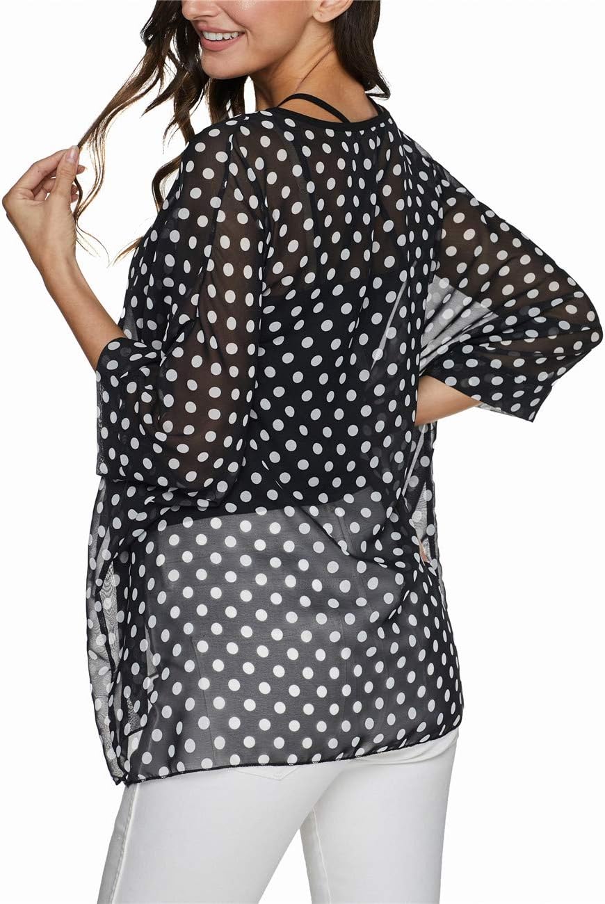 Womens Summer Printed Batwing Sleeve Top Chiffon Poncho Casual Loose Sheer Blouse Shirt - Image 3