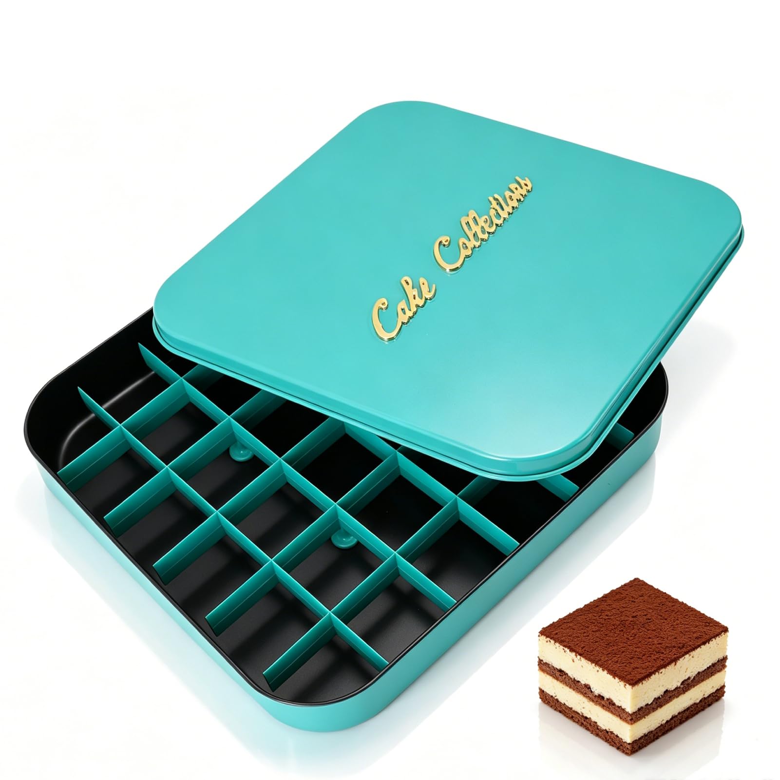 HERCHR 16 cuadrículas Molde para postres, molde de acero inoxidable para hornear pasteles con tapa y separador bandeja para hornear postres como mousse y pasteles chocolate, 31x31cm