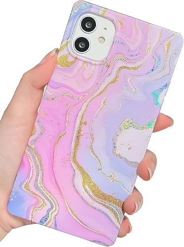 KERZZIL Funda de lujo con diseño de mármol con purpurina compatible con iPhone 1212 Pro, funda protectora resistente de goma de silicona TPU chapada