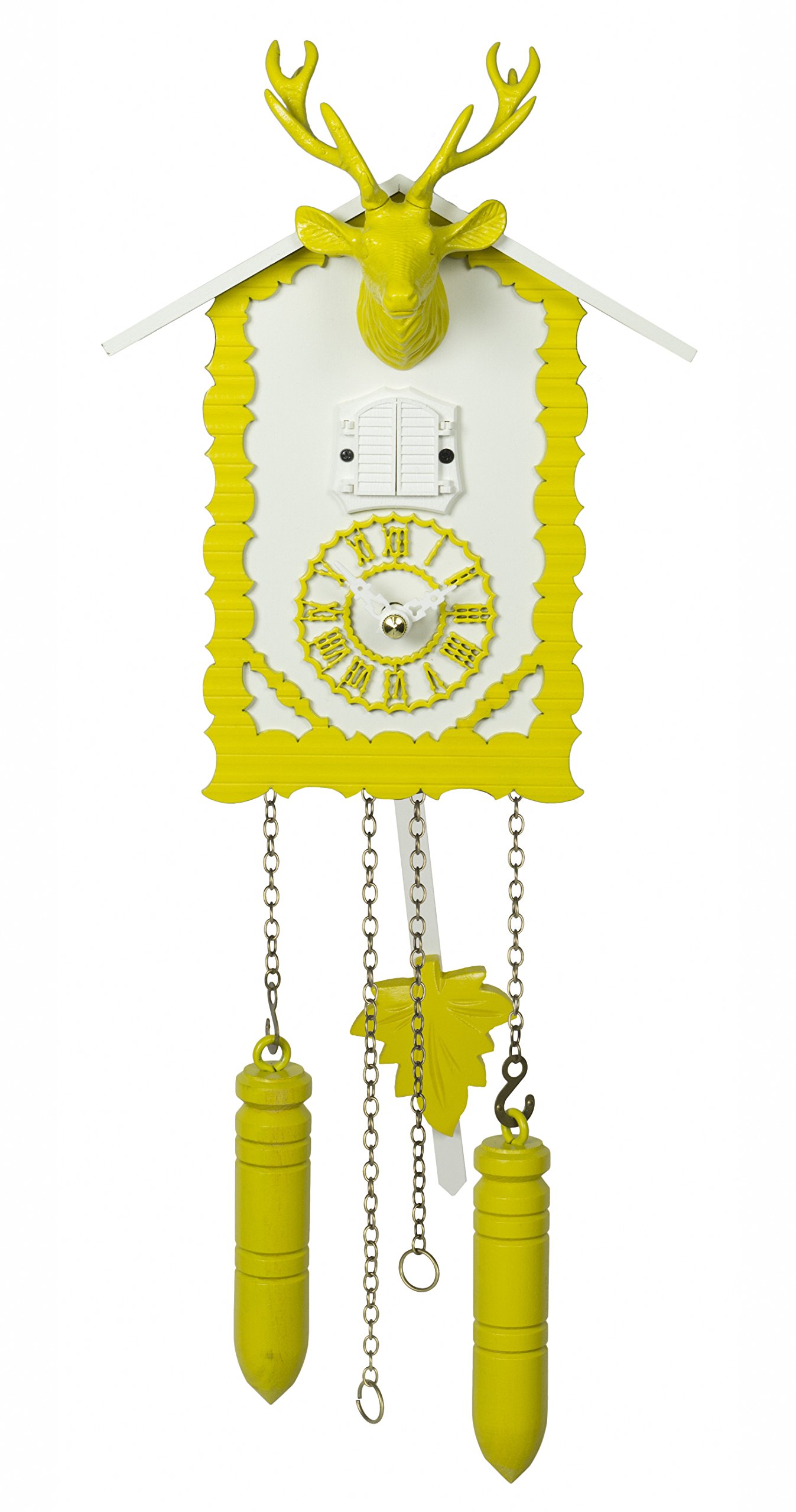 Reloj de cuco de cuarzo Trenkle TU 360/20 QM Gelb con música y cabeza de ciervo amarillo