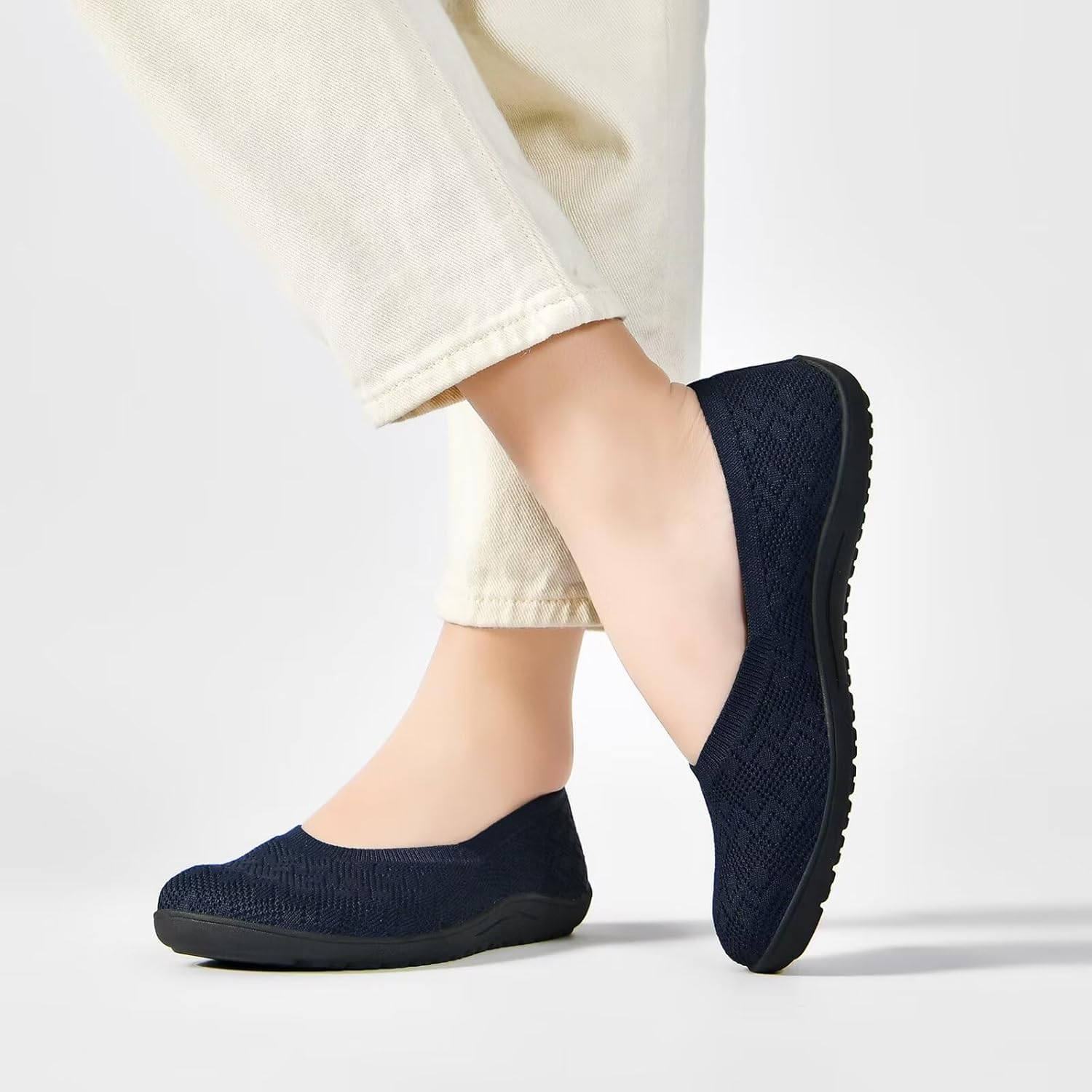 Women's Wide Toe Box Flats Shoes Knit Ballet Flat Slip-on Dress Walking Comfort Shoes - Image 2