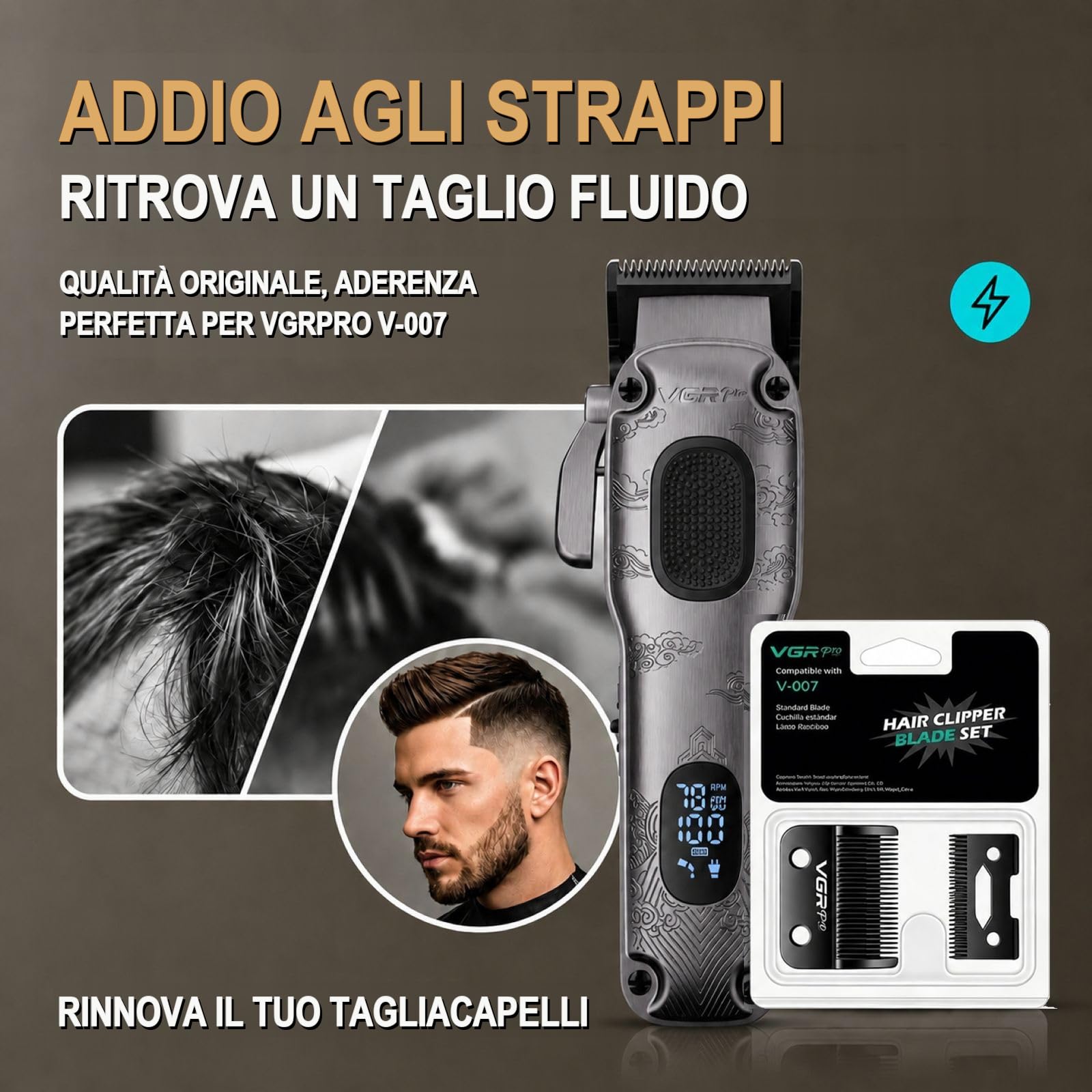 VGRPRO Professioneller Haarschneider und Trimmer für Herren im Bundle mit Ersatzklingenset, 7000 U/min Barber Grooming Kit für Haarschnitte, Barttrimmen, Zuhause und Salon