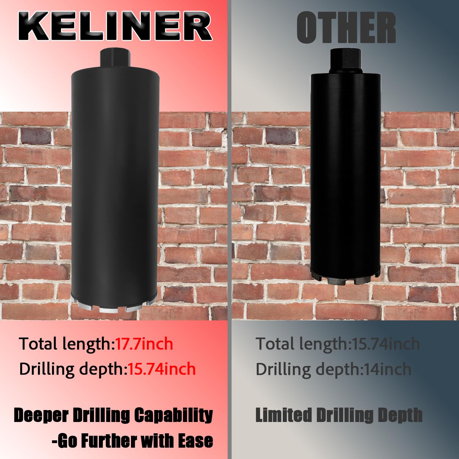 5" Diamond Concrete Core Drill Bit, 1-1/4-7" Thread Laser Welded Core Bit, 17-3/4" Drilling Depth High-Performance Core Drill Bit for Concrete, Stone, Brick, Floors and Masonry Wall